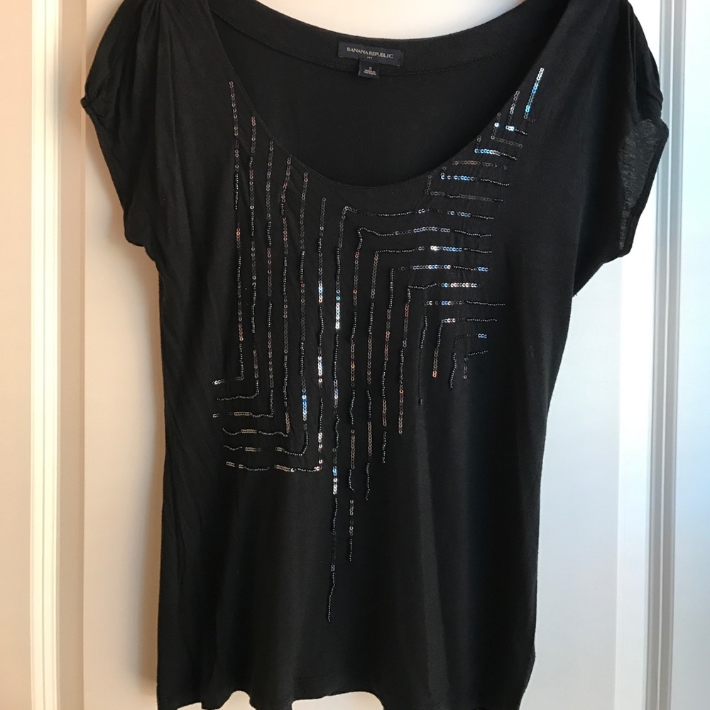 Banana Republic Black Short Sleeve Tee with Sequin Detail